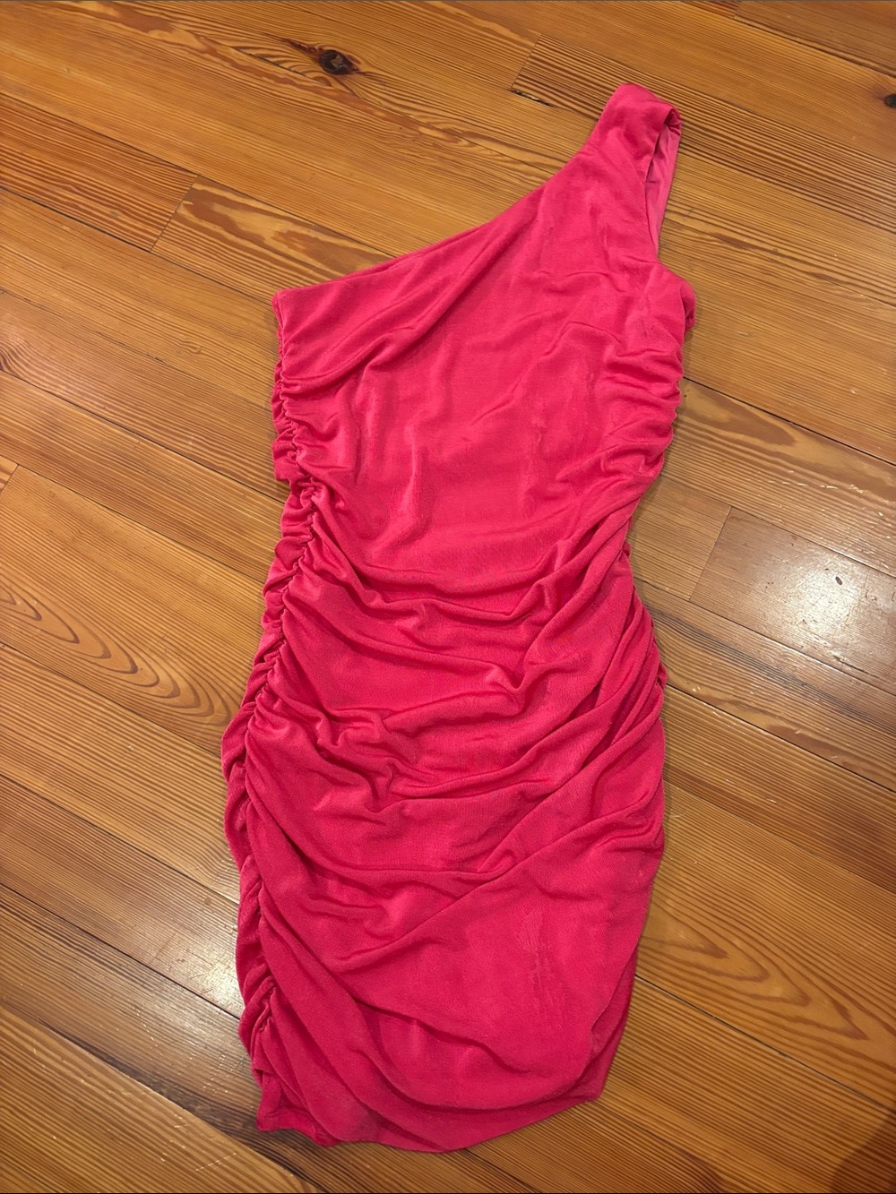 Forever 21 One-Shoulder Ruched Hot Pink Bodycon Dress